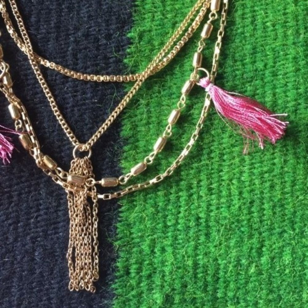 Anthropologie X Roost Layered Tassel Metal Chain Necklace - Picture 3 of 5